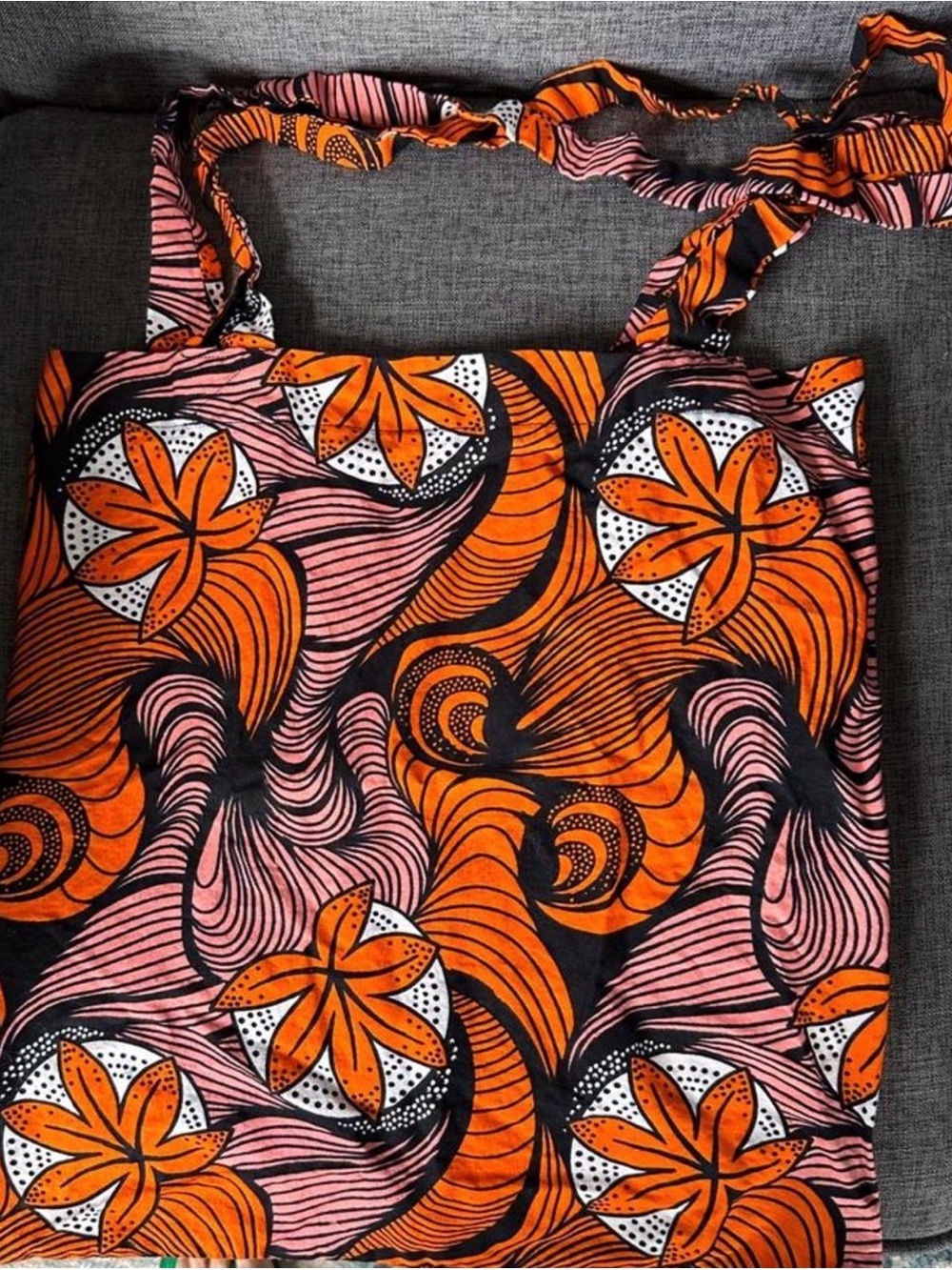 Nigerian Orange & Pink Floral Tote Bag